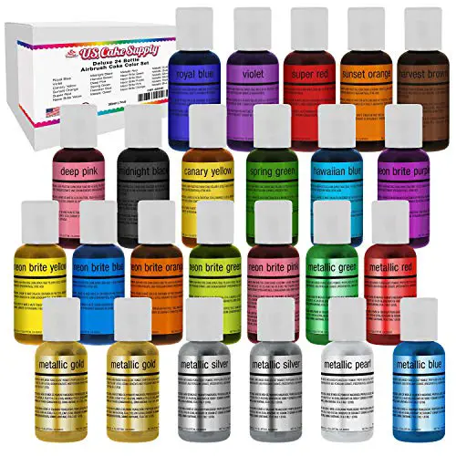 U.S. Cake Supply Deluxe 24 Bottle Airbrush Cake Color Set - The 22 Most Popular Colors in 0.7 fl. oz. (20ml) Bottles - Safely Made in the USA product