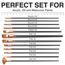 Load image into Gallery viewer, Professional Artist Paint Brush Set of 12 - Painting Brushes Kit for Kids, Adults Fabulous for Canvas, Watercolor &amp; Fabric - for Beginners and Professionals - Great for Water, Oil or Acrylic Painting
