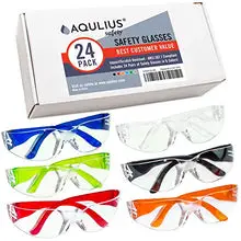 Load image into Gallery viewer, 24 Pack of Safety Glasses (24 Protective Goggles in 6 Different Colors) Crystal Clear Eye Protection - Perfect for Construction, Shooting, Lab Work, and More!
