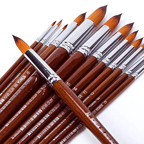 BOSOBO Pointed-Round Paint Brushes Set, 13pcs Professional Wood Handle Nylon Hair Artist Paintbrushes for Watercolor Acrylic Ink Gouache Oil Tempera Painting, Face Body Art, Craft and Paint by Number