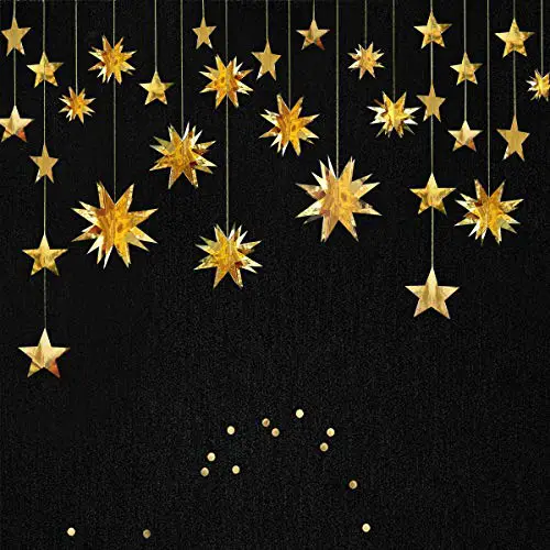 pinkblume Gold Party Decorations Kit Star Paper Garland 3D Stars Party Decor Metallic Hanging Bunting Banner for Birthday Wedding Baby Shower Nursery Holiday Christmas Decorations Clearance(4Pack)