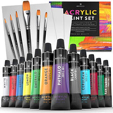 Load image into Gallery viewer, Acrylic Paint Set for Kids, Artists and Adults - 12 Vibrant Colors, 6 Brushes and 3 Paint Canvases - Perfect for Beginners or Professionals
