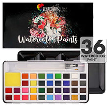 Load image into Gallery viewer, 36 Watercolor Paint Set and Watercolor Paint Brushes For Kids - Paint for Kids and Adults Includes a Paint Pen - Metallic Case with Detachable Cake Pan Paint Pallet - Non-Toxic Watercolor Paint Set
