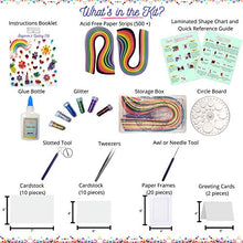 Load image into Gallery viewer, MY CREATIVE CAMP Beginner&#39;s Quilling Kit - DIY Craft Kit for Kids and Adults - 10 Projects with Easy Instructions, Storage Box, Glitter, Tools, Paper Strips, Shape Chart, Reference Guide, Accessories
