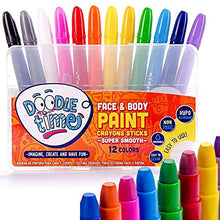Load image into Gallery viewer, Doodle Time Face Paint Crayons Kit! Face and Body Paint Stick for Halloween Makeup, Face Painting at Parties, Clown Costume Facepaint for Kids! White, Black, Green, Blue, Red, Pink and More!
