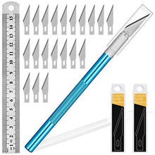 Load image into Gallery viewer, 1PCS Exacto Knife Hobby Knife with Safety Cap and Craft Ruler and 20PCS Exacto Blades for Crafting and Cutting Carving Scrapbooking Art Work Cutting (Blue)
