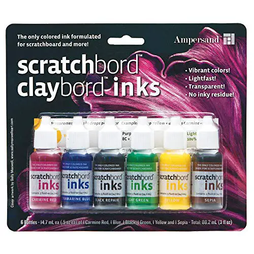 Ampersand Claybord/Scratchbord Ink Set Of 6, Multi,
