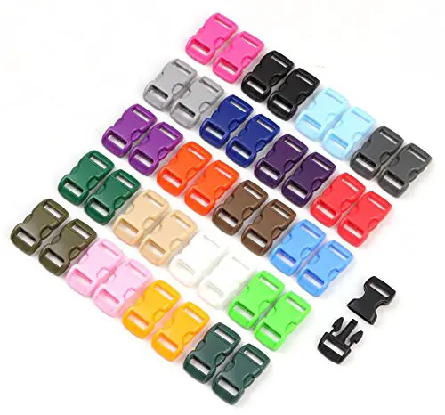 PENTA ANGEL 40PCS 3/8 Inch Plastic Curved Buckle DIY Craft Webbing Contoured Side Quick Release Buckle for Bracelets Backpack Tactical Bag and Gear, 20 Colors