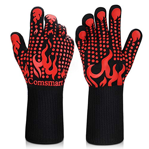 BBQ Gloves, 1472°F Heat Resistant Grilling Gloves Silicone Non-Slip Oven Gloves Long Kitchen Gloves for Barbecue, Cooking, Baking, Cutting