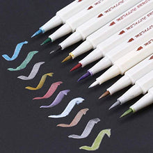 Load image into Gallery viewer, Metallic Calligraphy Brush Marker Pens - Set of 10 Colors, Metallic Color Painting Pen for Mug Design, Card Making, Brush Lettering, DIY Photo Album (Brush Tip)
