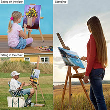 Load image into Gallery viewer, T-SIGN Wood Painting Easel Stand, Portable Art Floor Tripod Beech Easel, Foldable Design, Adjustable Height 36.5 to 75.5 Inches, Adjustable Large Tray for Painting, Sketching, Display
