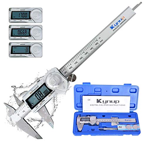 Kynup Digital Caliper, Caliper Measuring Tool with Stainless Steel, IP54 Waterproof Protection Design, Easy Switch from Inch Metric Fraction, Large LCD Screen (6 Inch /150mm)
