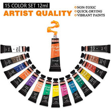 Load image into Gallery viewer, Acrylic Paint Set, Shuttle Art 15 x 12ml Tubes Artist Quality Non Toxic Rich Pigments Colors Perfect for Kids Adults Beginners Artists Painting on Canvas Wood Clay Fabric Ceramic Crafts
