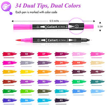 Load image into Gallery viewer, Caliart 34 Dual Brush Pens Art Markers, Artist Fine &amp; Brush Tip Pen Coloring Markers for Kids Adult Coloring Book Bullet Journaling Note Taking Lettering Calligraphy Drawing Pens Craft Supplies
