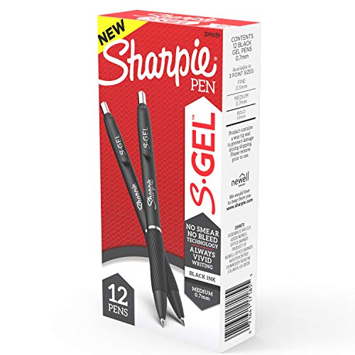 Sharpie S-Gel, Gel Pens, Medium Point (0.7mm), Black Ink Gel Pen, 12 Count