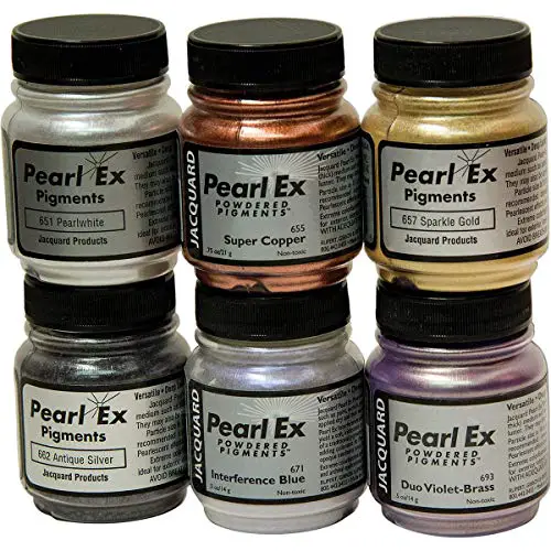 Jacquard-6500S Pearl Ex Powder Pigments, Assorted Metallic Colors, Set of 6