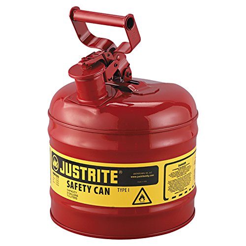 Justrite 7120100 - Galvanized Steel, Type I Red Safety Can, With Large ID Zone, Meets OSHA & NFPA Standards For Handling Hazardous liquids. 2 Gallon (7.5L) Size.