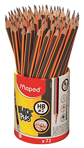 Maped Black'Peps #2 Graphite Pencil School Pack, Triangular Shape, Pack of 72 (851759ZV)