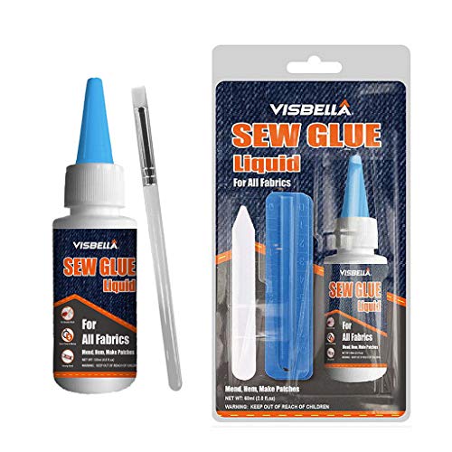 Visbella 1 Min Quick Bonding Fast Dry Sew Fabric Glue DIY Mask Making Tools Liquid Reinforcing Adhesive Speedy Fix for All Fabrics Clothing Cotton Flannel Denim Leather Polyester Doll Repair (60ml)