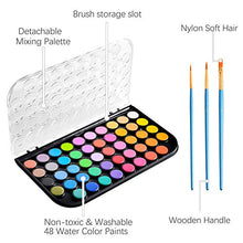 Load image into Gallery viewer, Upgraded 48 Colors Watercolor Paint, Washable Watercolor Paint Set with 3 Paint Brushes and Palette, Non-toxic Water Color Paints Sets for Kids, Adults, Beginners and Artists, Make Your Painting Talk
