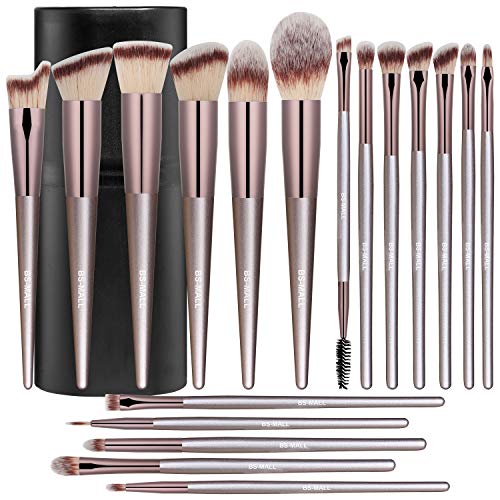 BS-MALL Makeup Brush Set 18 Pcs Premium Synthetic Foundation Powder Concealers Eye shadows Blush Makeup Brushes Champagne Gold Cosmetic Brushes with Black Case