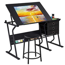 Load image into Gallery viewer, YAHEETECH Adjustable Drafting Table Drawing/Draft/Art/Craft Table/Desk with Stool and Storage Drawers Art Studio Design Work Station
