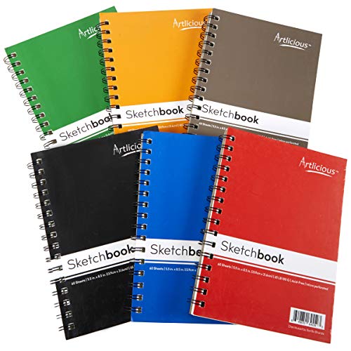 Artlicious 6 Sketch Books Classroom Pack - 5.5 inch x 8.5 inch - 360 Sheets 720 Pages Total Drawing Pads, Sketchbooks