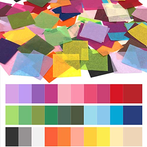 Cinvo 3600 Pcs Tissue Paper Squares 1.2 Inch x 1.2 inch Rainbow Tissue Mosaic Squares for Arts Crafts DIY Projects Scrunch Art Classroom Activities and More- 30 Assorted Colors
