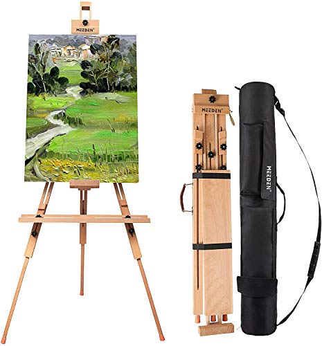 MEEDEN Tripod Field Painting Easel with Carrying Case - Solid Beech Wood Universal Tripod Easel Portable Painting Artist Easel, Perfect for Painters Students, Landscape Artists, Hold Canvas up to 44