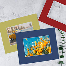 Load image into Gallery viewer, Golden State Art, Pack of 25, Acid-Free Mixed Colors Pre-Cut 8x10 Picture Mat for 5x7 Photo with White Core Bevel Cut Frame Mattes
