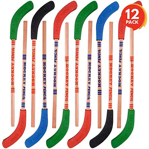 ArtCreativity Hockey Pencils for Kids and Adults - Set of 12 - Includes 9 Inch Pencils with Eraser Topper - Unique School Stationary Supplies - Birthday Party Favor for Boys and Girls, Classroom Prize