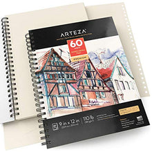 Load image into Gallery viewer, Arteza 9x12” Mixed Media Sketch Pad, 2 Pack, 110lb/180gsm, 120 Sheets (Acid-Free, Micro-Perforated), Spiral-Bound Pad, Ideal for Wet and Dry Media, Sketching, Drawing, and Painting
