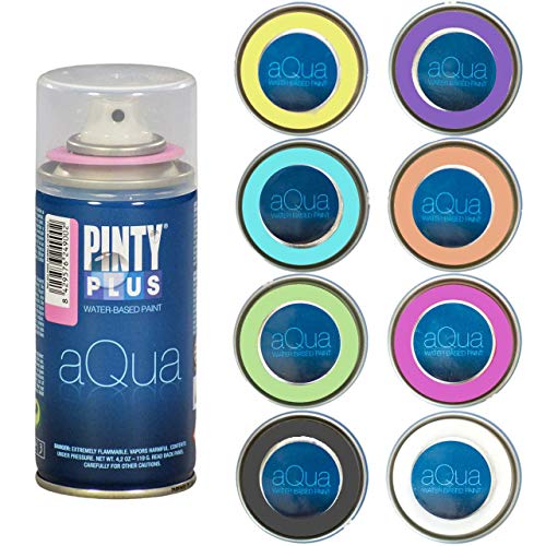 Pintyplus Aqua Spray Paint - Art Set of 8 Water Based 4.2oz Mini Spray Paint Cans. Ultra Matte Finish. Low Odor. Perfect For Arts & Crafts. Craft Paint Set Works on Plastic, Metal, Wood, Cardboard