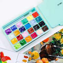 Load image into Gallery viewer, MIYA Gouache Paint Set, 24 Colors x 30ml Unique Jelly Cup Design with 3 Paint Brushes and a Palette in a Carrying Case Perfect for Artists, Students, Gouache Opaque Watercolor Painting (Green)
