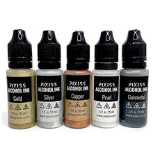 Load image into Gallery viewer, Pixiss Metallic Alcohol Inks, Pearl, Gold, Silver, Gunmetal, Copper, 0.5oz Extreme Shimmer Mixatives
