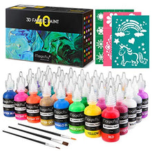Load image into Gallery viewer, 3D Fabric Paint, Magicfly 40 Colors Permanent Textile Paint with 3 Brushes and Stencils, Permanent Fabric Paint with Fluorescent, Glow in The Dark, Glitter, Metallic Colors for Clothing, T-Shirt, Glas
