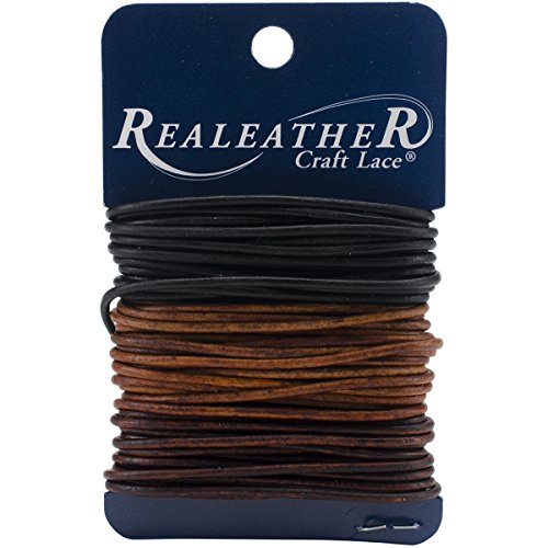 Realeather Crafts Round Leather Lace, 2mm by 8 yd Carded, Ebony, Cedar and Mahogany