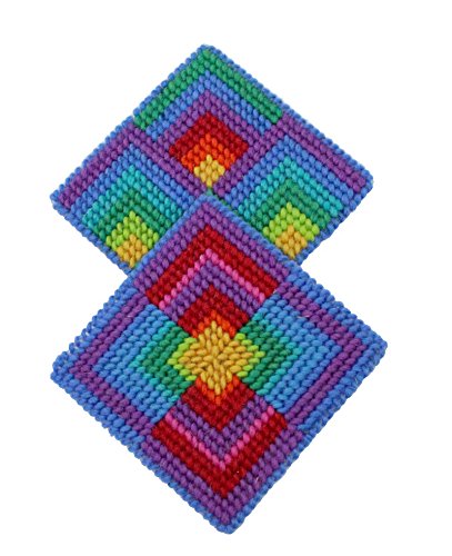 Harrisville Designs First Needlepoint Kit Coasters Pattern with 2 canvases, Weaving Crafts for Kids & Adults-Multicolor