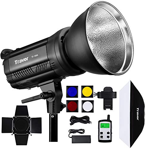 Travor Bi-Color LED Video Light with Softbox, 100W 3200-6500K Dimmable Studio Photography Video Lighting Kit with Barndoor 5 Color Diffusers and Reflector for Portrait Photography, Wedding, Filming
