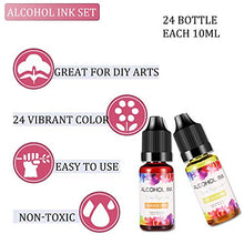 Load image into Gallery viewer, Alcohol Ink Set, 24 Colors High Concentrated Alcohol-Based Resin Ink, Alcohol Paint Dye for Resin Art, Tumblers Coasters Making (24 x 0.35oz)
