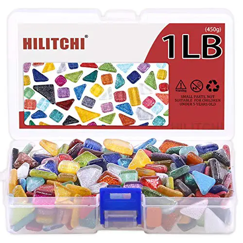 Hilitchi 1lb Assorted Stained Glass Mosaic Tile Mixed Shapes and Colors Glass Pieces for DIY Crafts (Various Color)