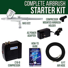 Load image into Gallery viewer, Master Airbrush Multi-Purpose Airbrushing System Kit with Portable Mini Air Compressor - Gravity Feed Dual-Action Airbrush, Hose, How-To-Airbrush Guide Booklet - Hobby, Craft, Cake Decorating, Tattoo
