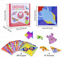 Load image into Gallery viewer, Gamenote Colorful Kids Origami Kit 118 Double Sided Vivid Origami Papers 54 Origami Projects 55 Pages Instructional Origami Book Origami for Kids Adults Beginners Training and School Craft Lessons
