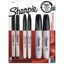 Load image into Gallery viewer, Sharpie Permanent Markers Variety Pack, Featuring Fine, Ultra Fine, and Chisel Point Markers, Black, 6 Count
