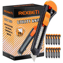 Load image into Gallery viewer, REXBETI 12-Pack Utility Knife, Retractable Box Cutter for Cartons, Cardboard and Boxes, 18mm Wider Razor Sharp Blade, Smooth Mechanism, Perfect for Office and Home use
