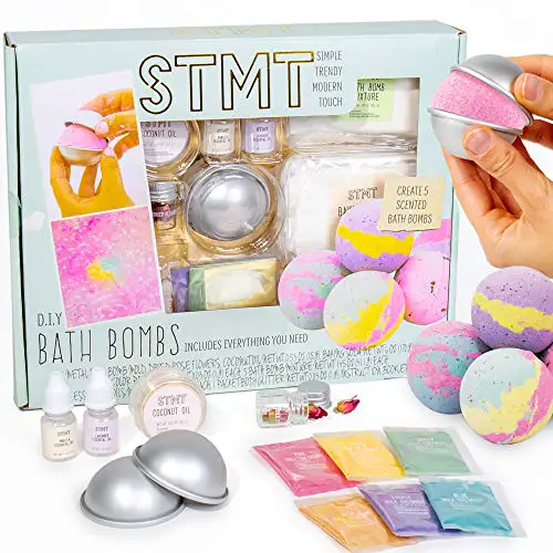 STMT D.I.Y. Bath Bombs Kit by Horizon Group USA, Mix & Mold Your Own 5 Scented Bath Bombs Using Essential Oils, Dried Rose Petals & More, Multicolored