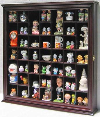 Collectible Display Case Wall Curio Cabinet Shadow Box, Solid Wood, Glass Door (Cherry Finish)