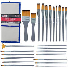 Load image into Gallery viewer, U.S. Art Supply 24-Piece Artist Paint Brush Set - Professional All-Purpose Taklon Synthetic Brushes, Filbert, Round, Flat Bristles - Painting Portraits, Canvas, Paper, Wood - Watercolor, Acrylic, Oil
