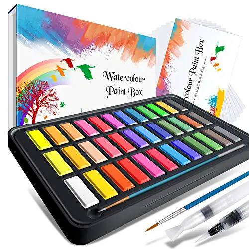Watercolor Paint set ,Emooqi Premium Watercolour Paint Box with 36 Colors Pigment ,2 Hook Line Pen ,2 Water Brush Pen , Watercolor Paper Pad ,for Artists, Painting ,Professionals , Beginner Painters
