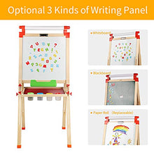Load image into Gallery viewer, Joyooss Kids Wooden Easel with Extra Letters and Numbers Magnets, Adjustable Double Sided Drawing Board Whiteboard &amp; Chalkboard Dry Easel Board, Children Art Easel for Boys Girls Painting Drawing
